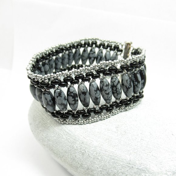 Snowflake Obsidian handwoven bracelet - Picture 7 of 8